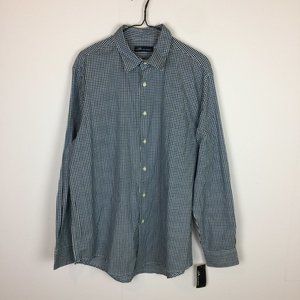 New! JA John Ashford Shirt L Mens Blue White Plaid Long Sleeve Button Up